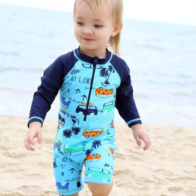 Kids Long Sleeve Swimwear UPF 50+ Sun Protection - Baby Boy Rash Guard Swim Shirt for Beach, Pool & Water Play