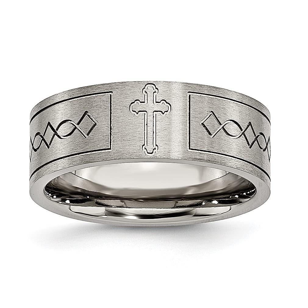 ICE CARATS 8mm Titanium Cross Band Ring for Men - Religious Wedding Jewelry, Fashionable Gift for Dad, Him - Perfect for Weddings, Anniversaries & Daily Wear