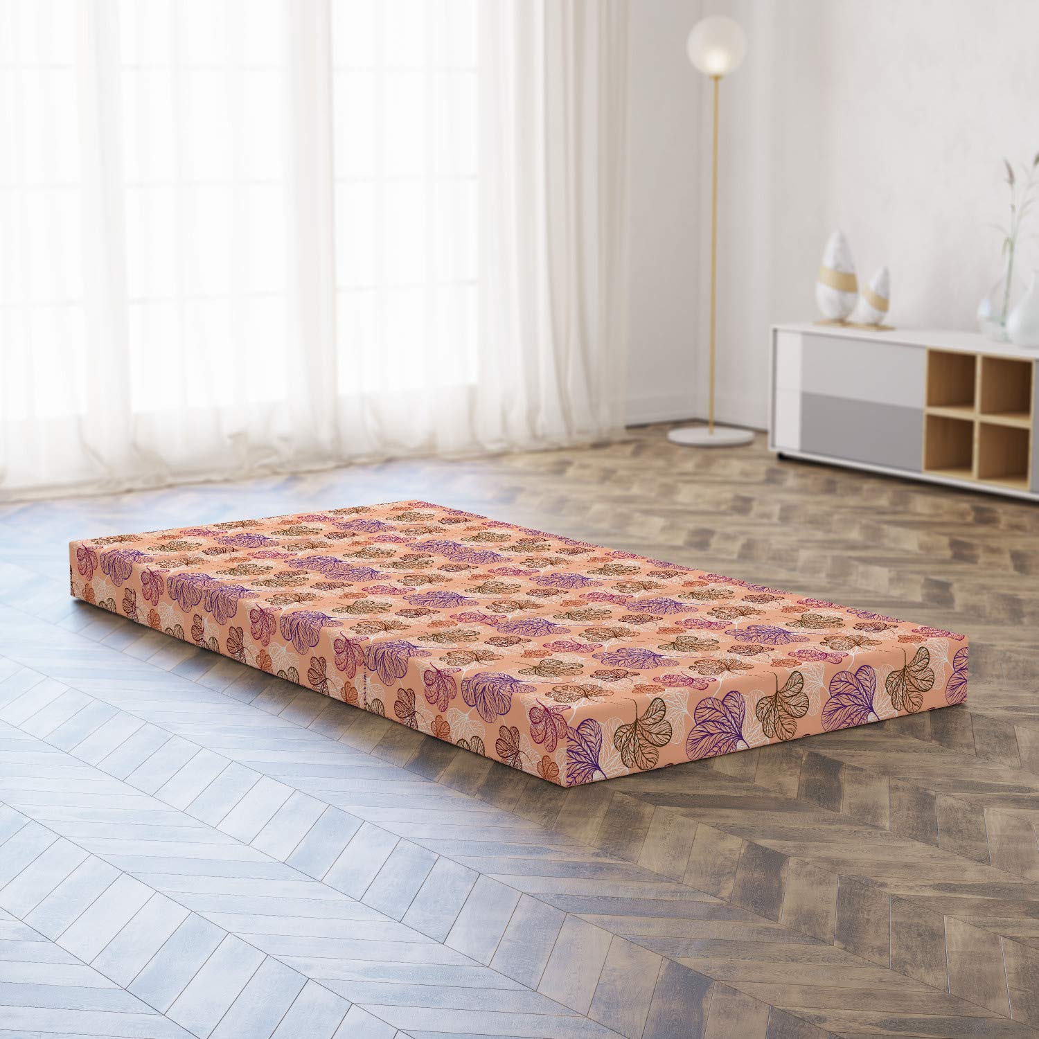 Ambesonne Floral Foldable Mattress - Forest Leaves Autumn Design, 74.8