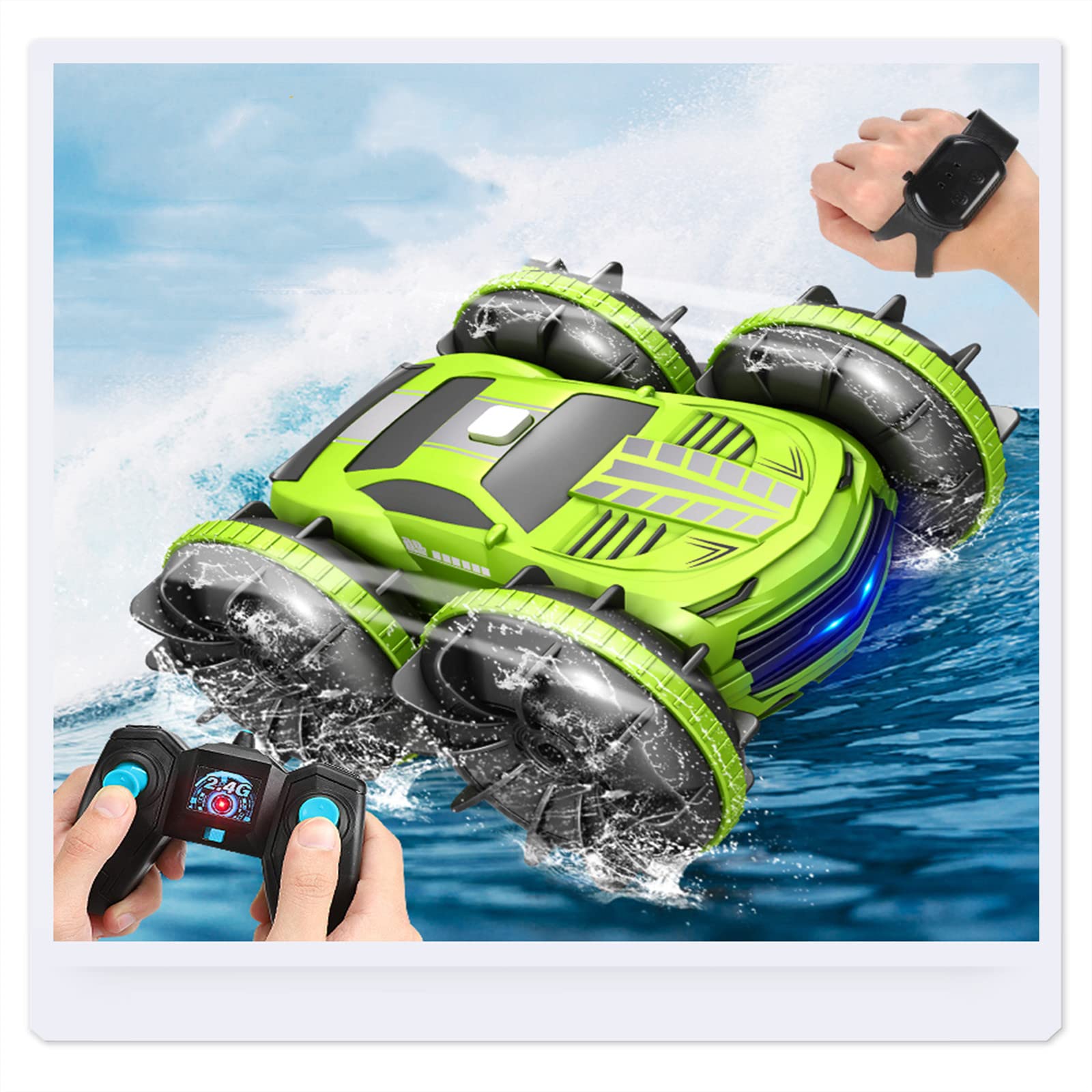 TOUMENY Remote Control Car - 4x4 Amphibious Off-Road RC Truck with Waterproof Design, Rechargeable Battery - Transforming Stunt Vehicle for Snow, Track & All Terrain - Best Gift Toy for Boys & Girls Ages 3-8 (Indoor & Outdoor Play, Birthday Present, Adventure Racing)