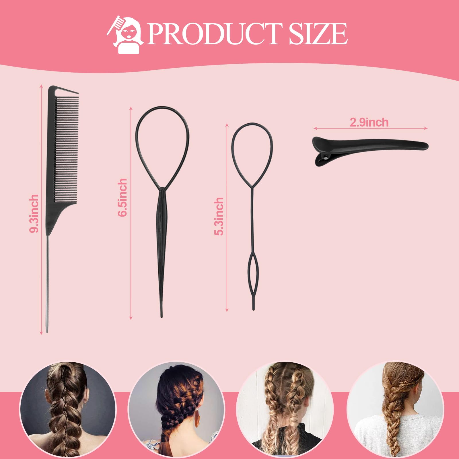1000pcs Small Clear Hair Elastics with Topsy Turvy Hair Tool, Rat Tail Comb & Duckbill Clips - Ponytail Holders for Toddlers, Girls & Women - Perfect for Braiding, Hair Styling & DIY Hairstyles at Home or Salon