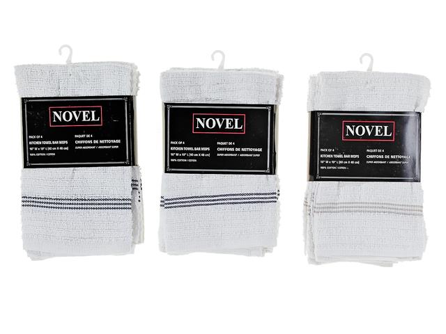 4 Pack Premium Cotton Bar Mop Kitchen Towels - Super Absorbent & Reusable - NOV 4002 - Perfect for Cleaning, Dish Drying & Household Chores