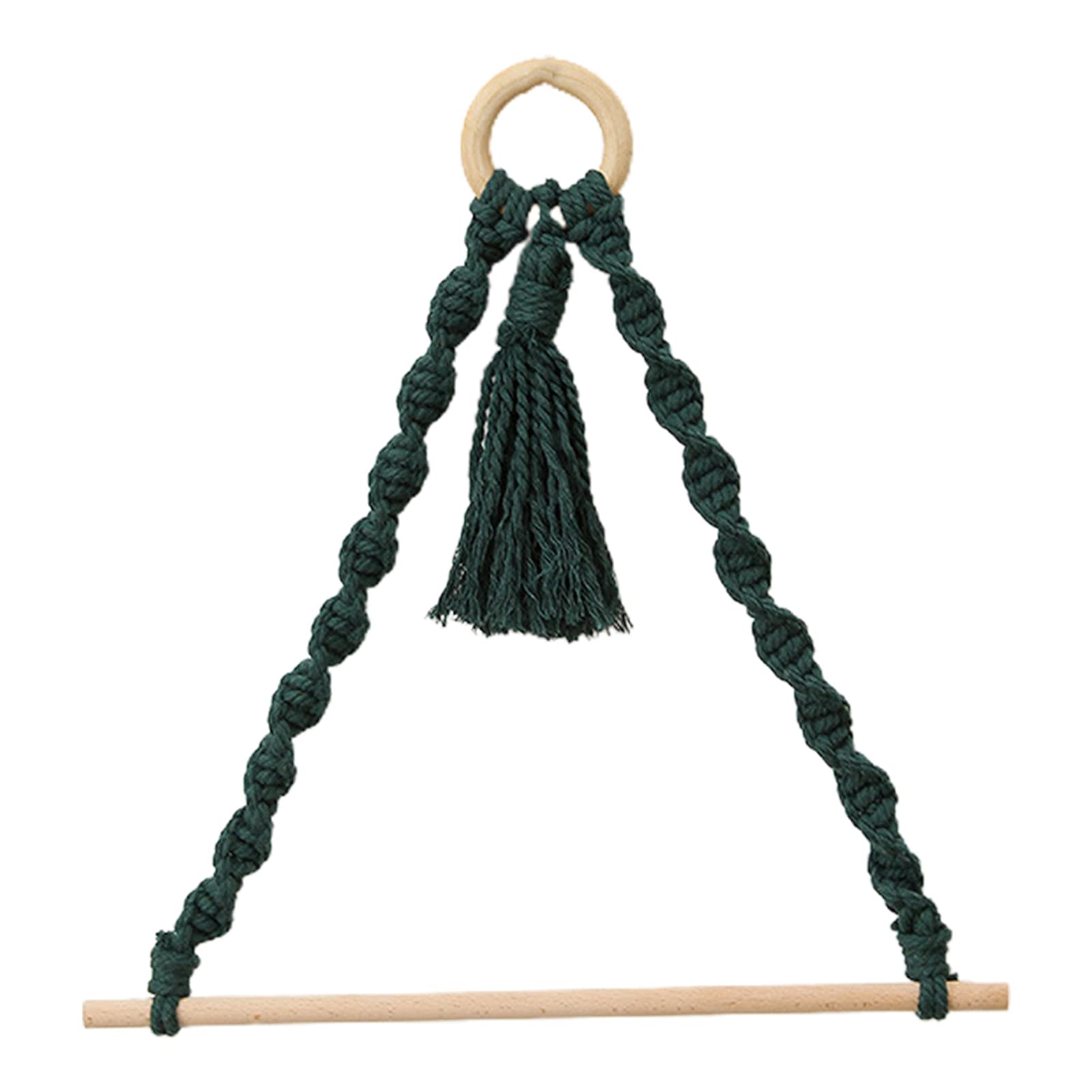 Handmade Woven Macrame Wall Hanging with Tassel Design - Natural Wood & Cotton Rope Towel Holder Rack (11.81
