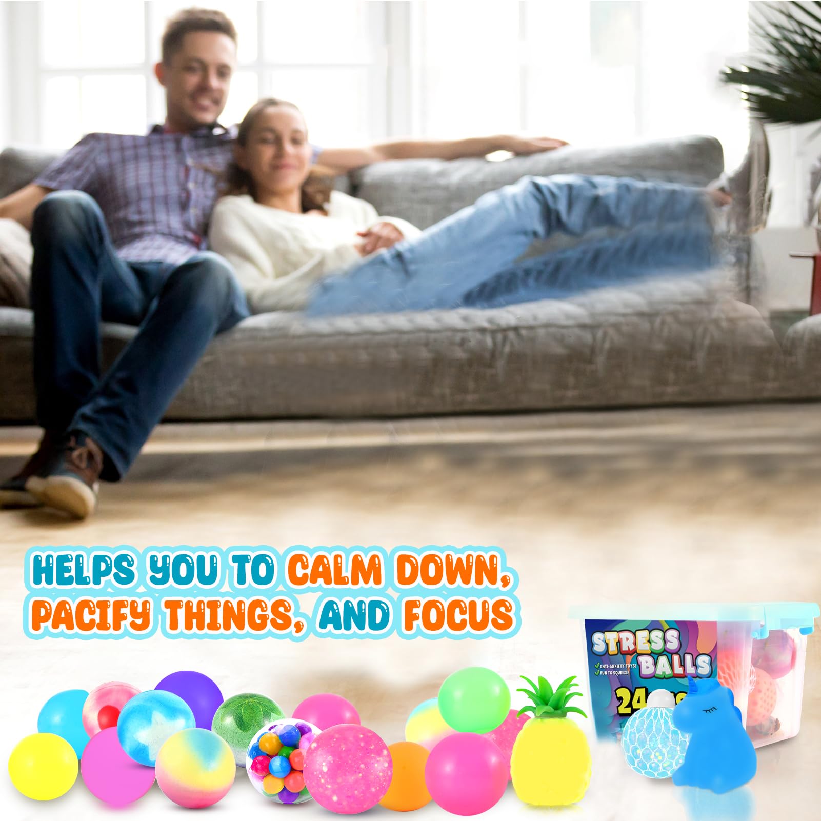 24 Pack Squishy Stress Balls for Adults & Kids - Sensory Fidget Toys for Autism, Anxiety Relief - Bulk Easter Basket Stuffers, Classroom Prizes, Travel Toys & Office Desk Stress Relief (OleOletOy Brand)