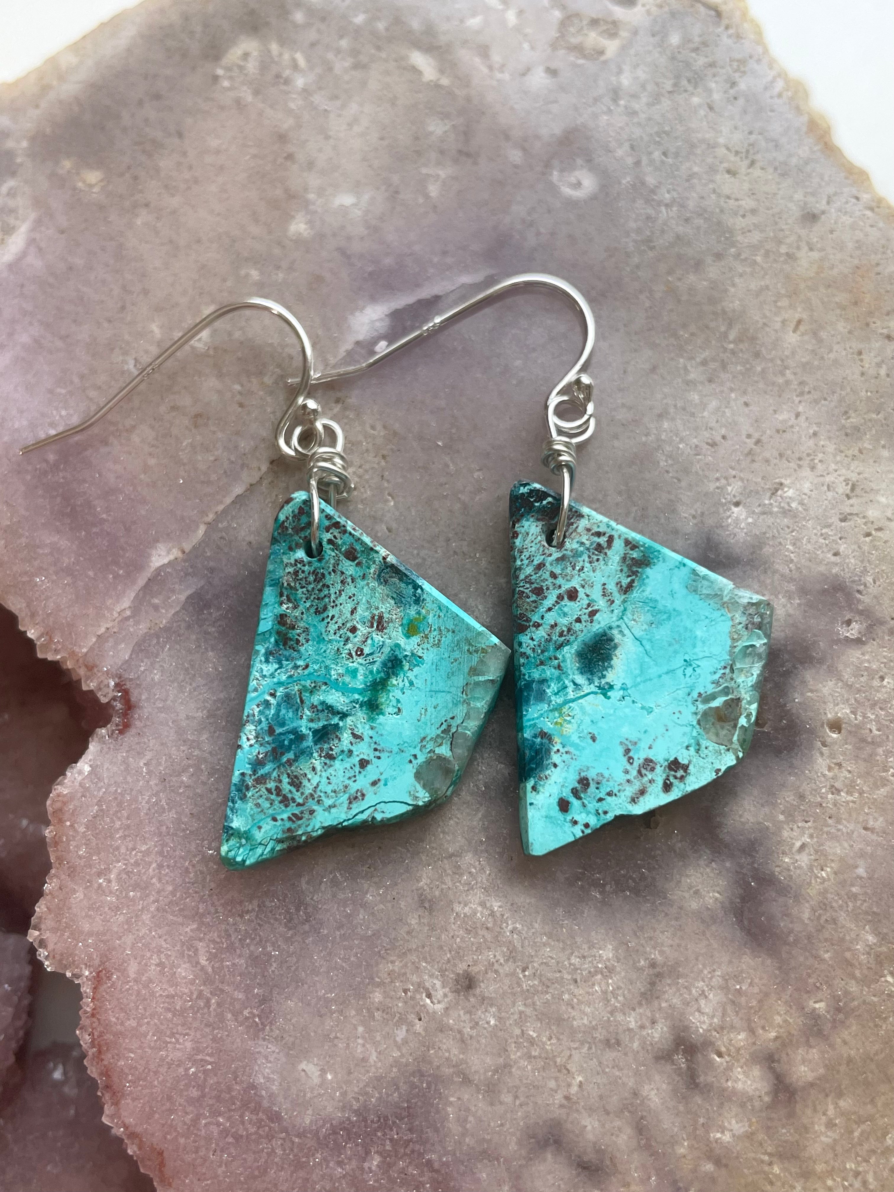 Chrysocolla Sterling Silver Statement Crystal Gemstone Earrings for Women – Elegant Handmade Jewelry for Parties, Weddings & Special Occasions