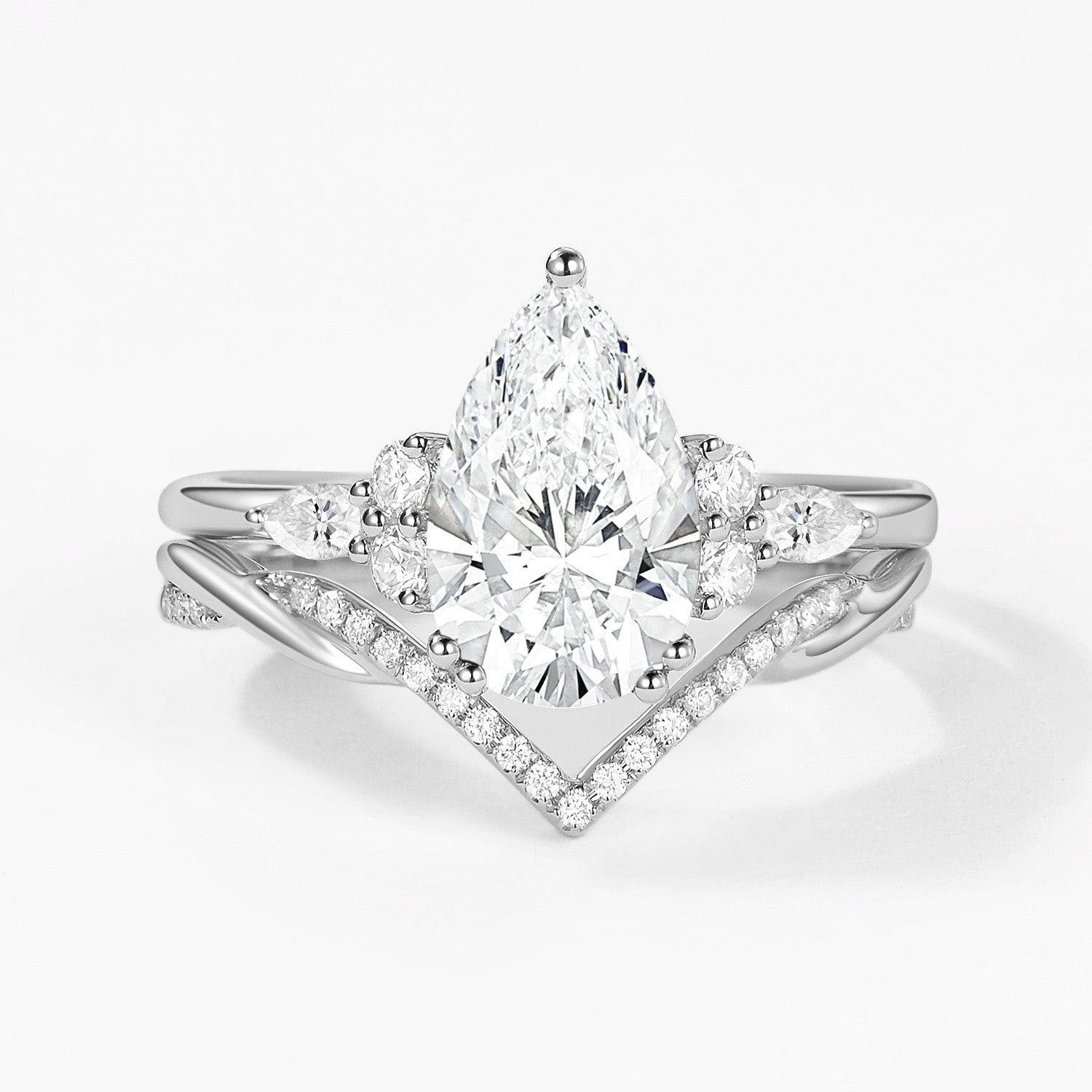 2.0 Carat Pear Cut Lab Grown Diamond Infinity Ring Set - 2 Piece Wedding Band & Engagement Ring Set for Women - Perfect for Proposals, Anniversaries & Special Occasions