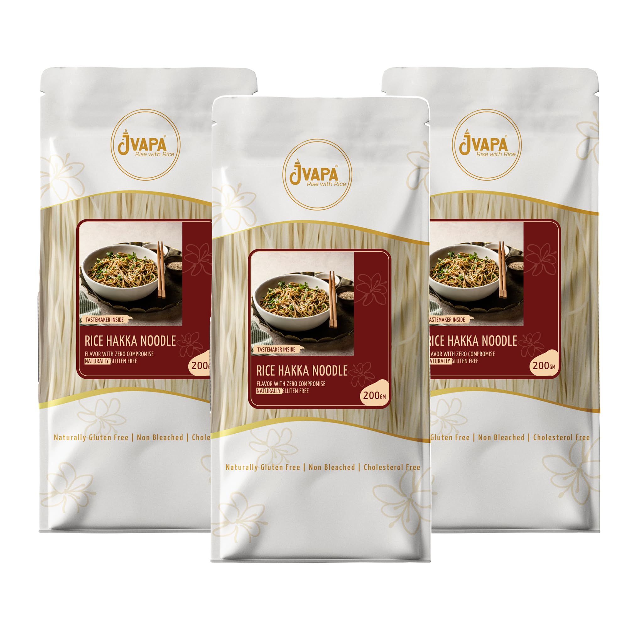 Jvapa Rice Noodles with Hakka Masala Seasoning | 100% Rice Gluten-Free Noodles (210g x 3 Pack) | Perfect for Asian Cooking, Quick Meals & Vegan Diets