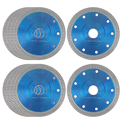 HARFINGTON 10-Pack 4.5 Inch Diamond Saw Blades - Ultra Thin Cutting Wheels with X-Teeth Edge for Ceramic, Porcelain Tile, Brick & Concrete Cutting - 4/5 Inch Arbor (Blue) - Perfect for DIY Home Renovation, Tile Installation & Masonry Work