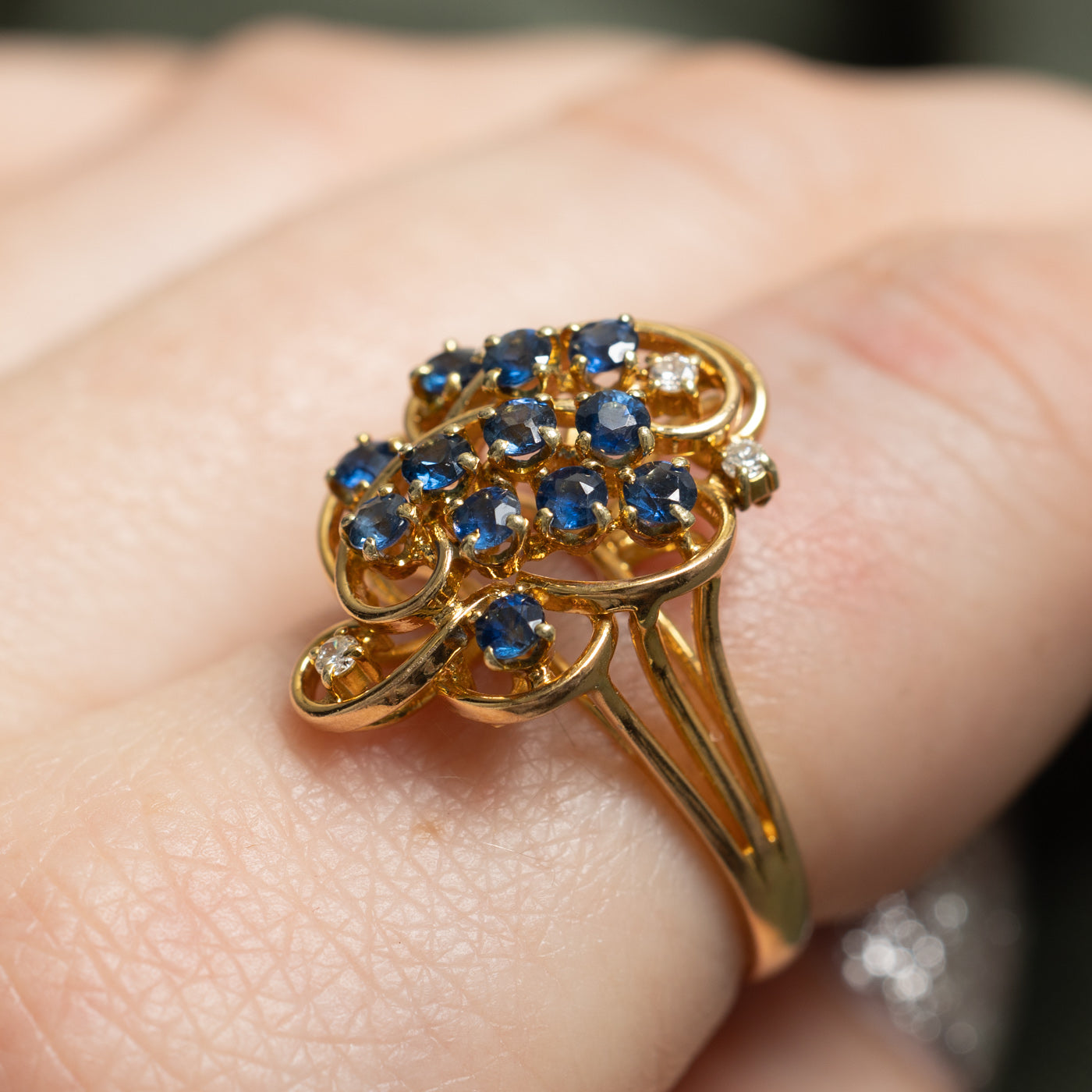 Elegant 0.50ctw Sapphire & Diamond Cluster Cocktail Ring (Size 7.25) - Perfect for Evening Parties & Special Occasions