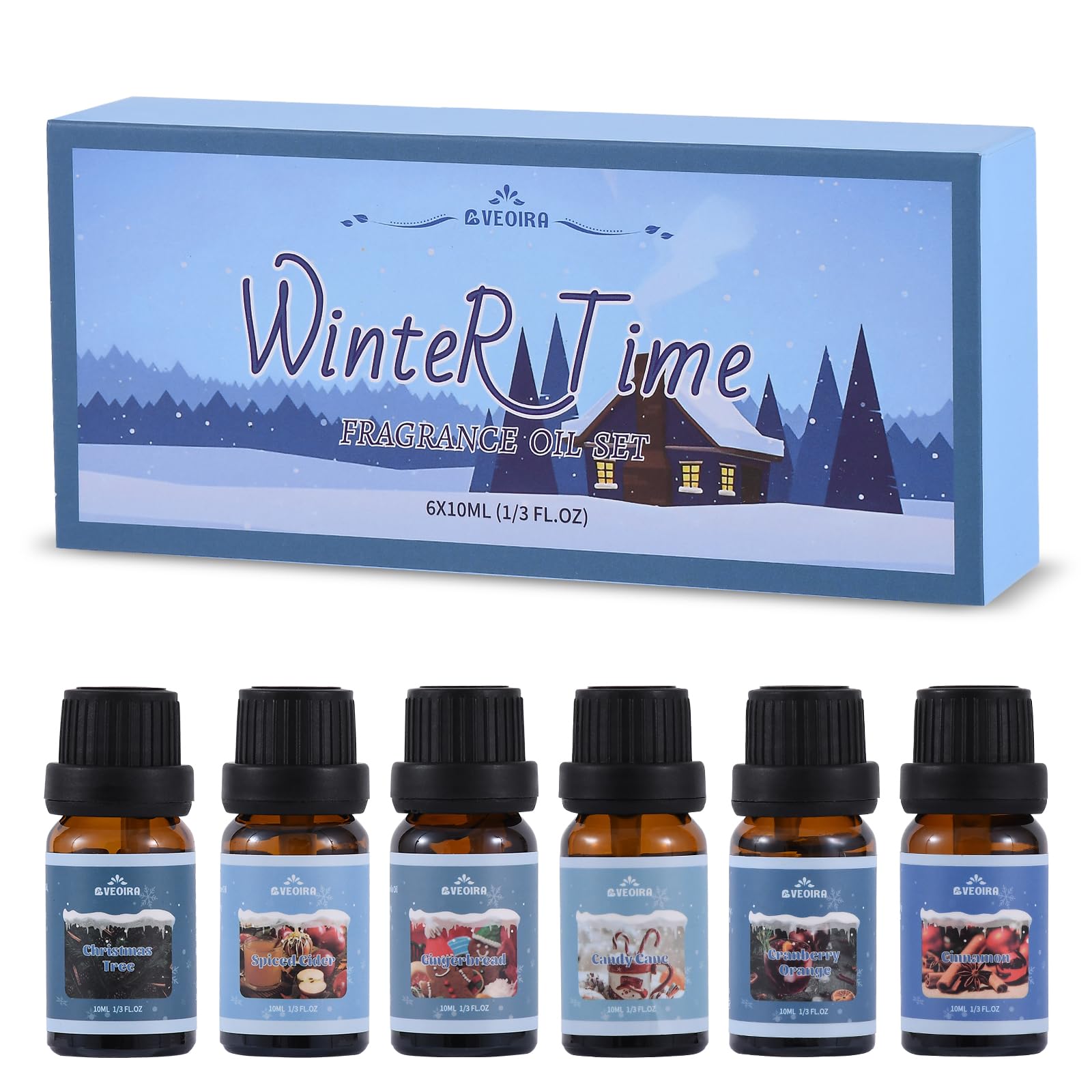 AVEOIRA Christmas Essential Oils Set - 6 Winter Fragrance Oils (Cinnamon, Gingerbread, Christmas Tree) for Diffusers, Candles & Soap Making | Holiday Home Scenting, DIY Gifts & Aromatherapy