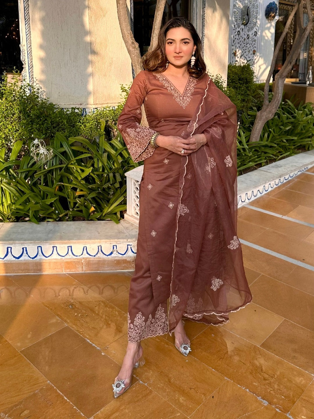 Elegant Brown Embroidered Pant Suit for Women - Designer Ready-to-Wear Formal Outfit for Office, Parties & Special Occasions