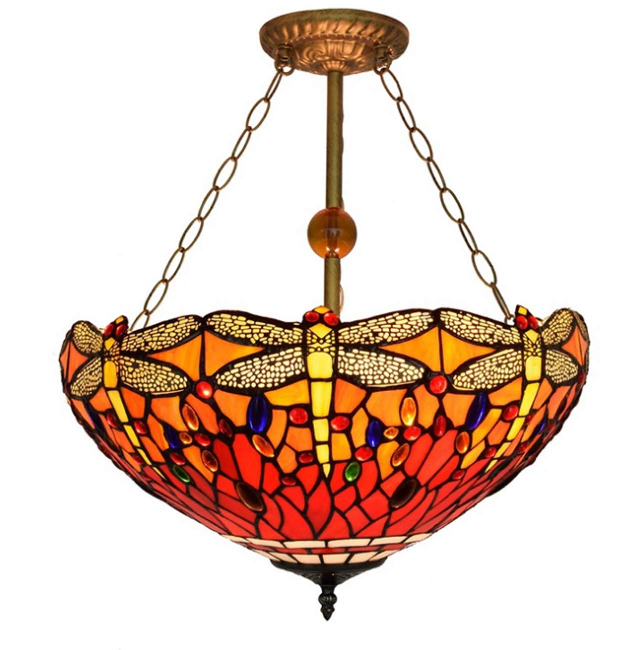 Tiffany-Style Dragonfly 3-Light Stained Glass Chandelier - 18
