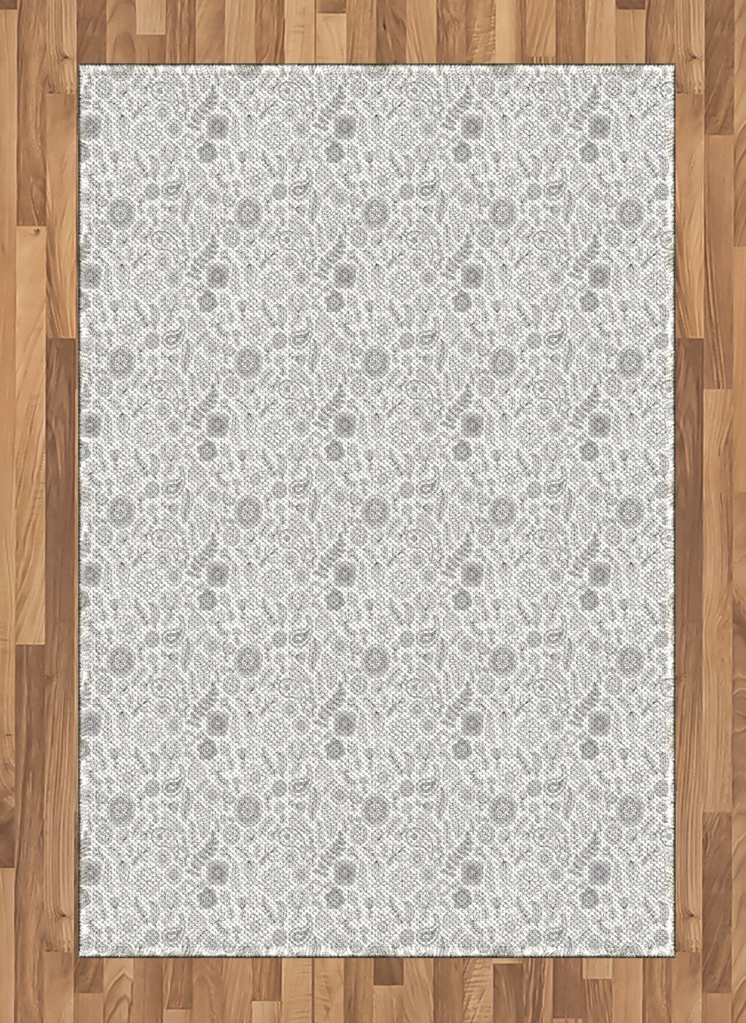 Ambesonne Black and White Area Rug | Doodle Flowers & Paisleys Design | 4'x5'7