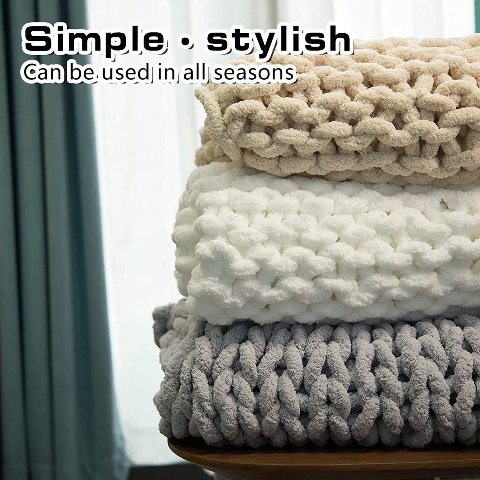 Luxury Chenille Knit Blanket - Handmade Chunky Arm Knit Throw Blanket for Bed, Sofa & Chair - Soft Cozy Home Decor (200x200cm, Beige) - Perfect for Lounging, Gifting & Winter Warmth
