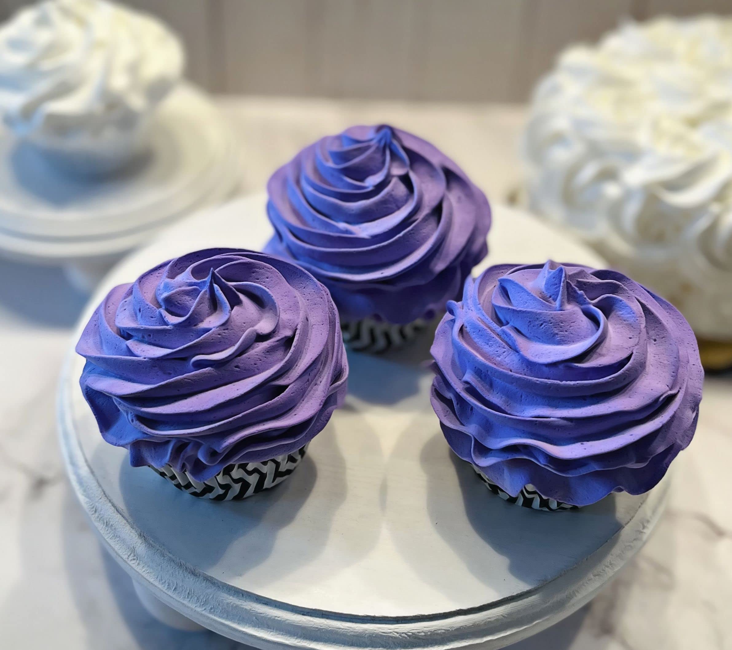 Artificial Fake Cupcakes & Cake Decorations - Set of 3 Lavender Purple Faux Cakes for Display - Home & Kitchen Decor, Party, Wedding, Dessert Table Centerpiece - Realistic Fake Food for Cake Plates & Dessert Displays