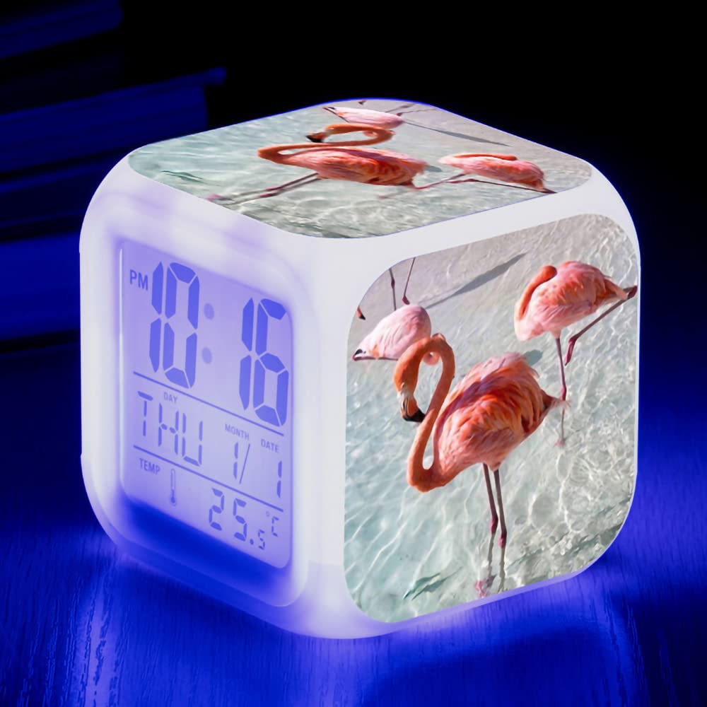 BWJSVOK LED Color Changing Alarm Clock with Flamingo Design - Digital Electronic Alarm Clock for Kids & Adults, Stress Relief & Cartoon Decorative Bedroom Clock | Perfect for Nightstands, Dorms, and Gift Giving