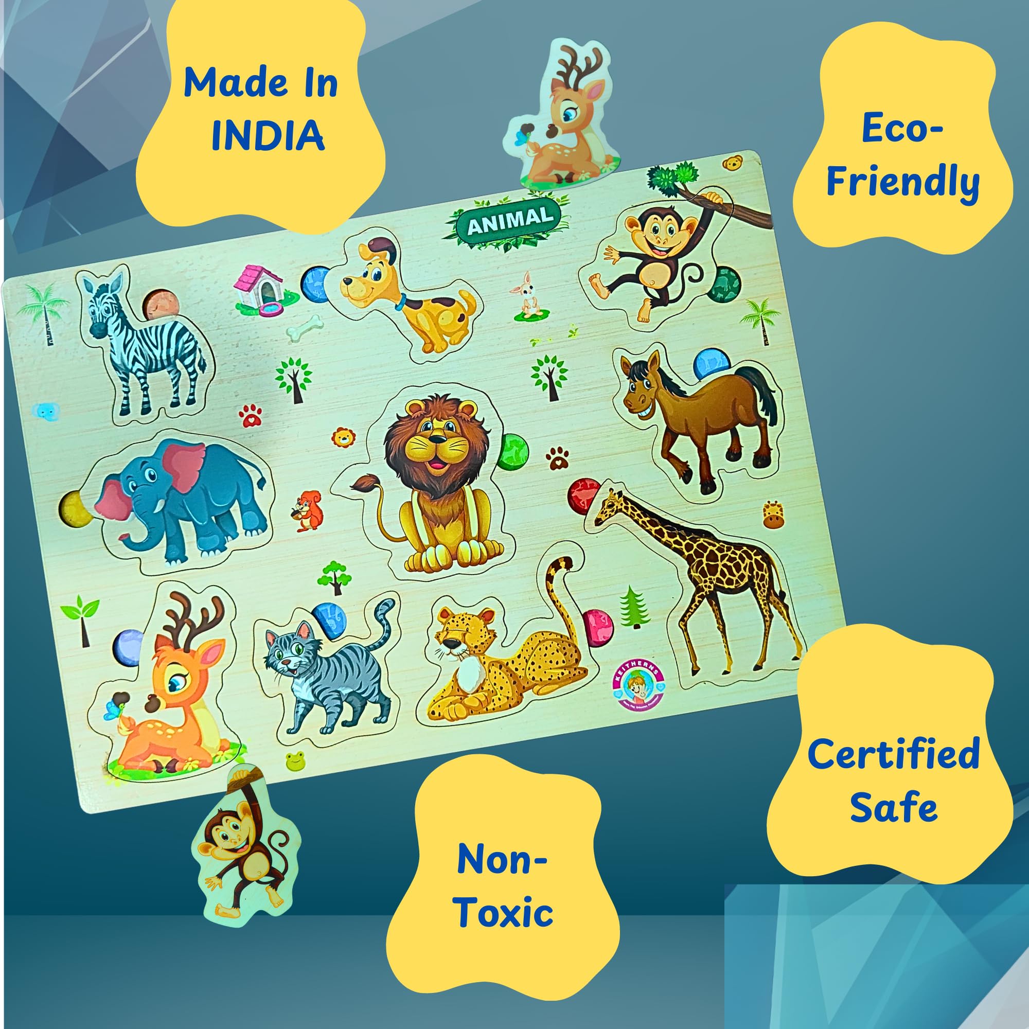 Keitherns Wooden Animal Puzzle for Kids - Educational Toy for Preschool Learning & Play