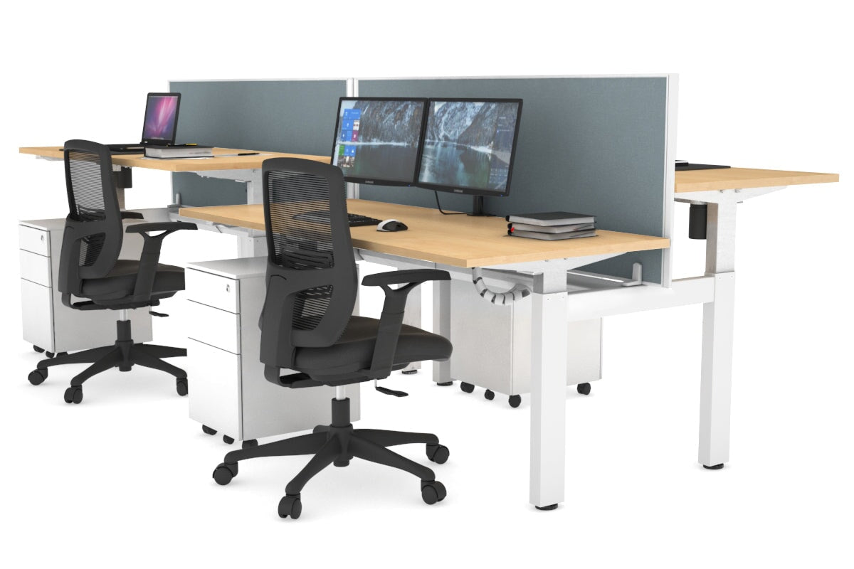 Adjustable Height 4-Person H Bench Workstation - White Frame [1200L x 700W] for Office, Classroom, or Workshop Use