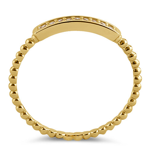 14K Solid Gold Bead and Bar Ring with Clear Cubic Zirconia - Elegant Jewelry for Women, Perfect for Weddings, Parties & Everyday Wear