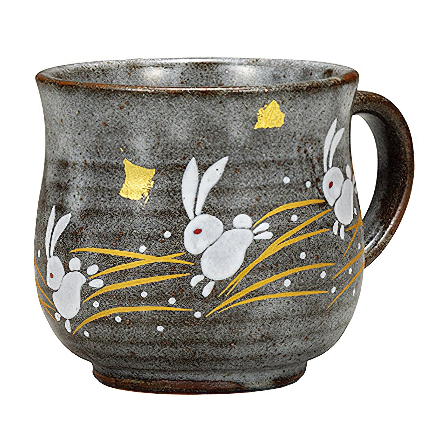 Authentic Japanese Kutani Ware Porcelain Mug with Hand-Painted Hopping Rabbit Design - Perfect for Tea, Coffee & Collectible Display