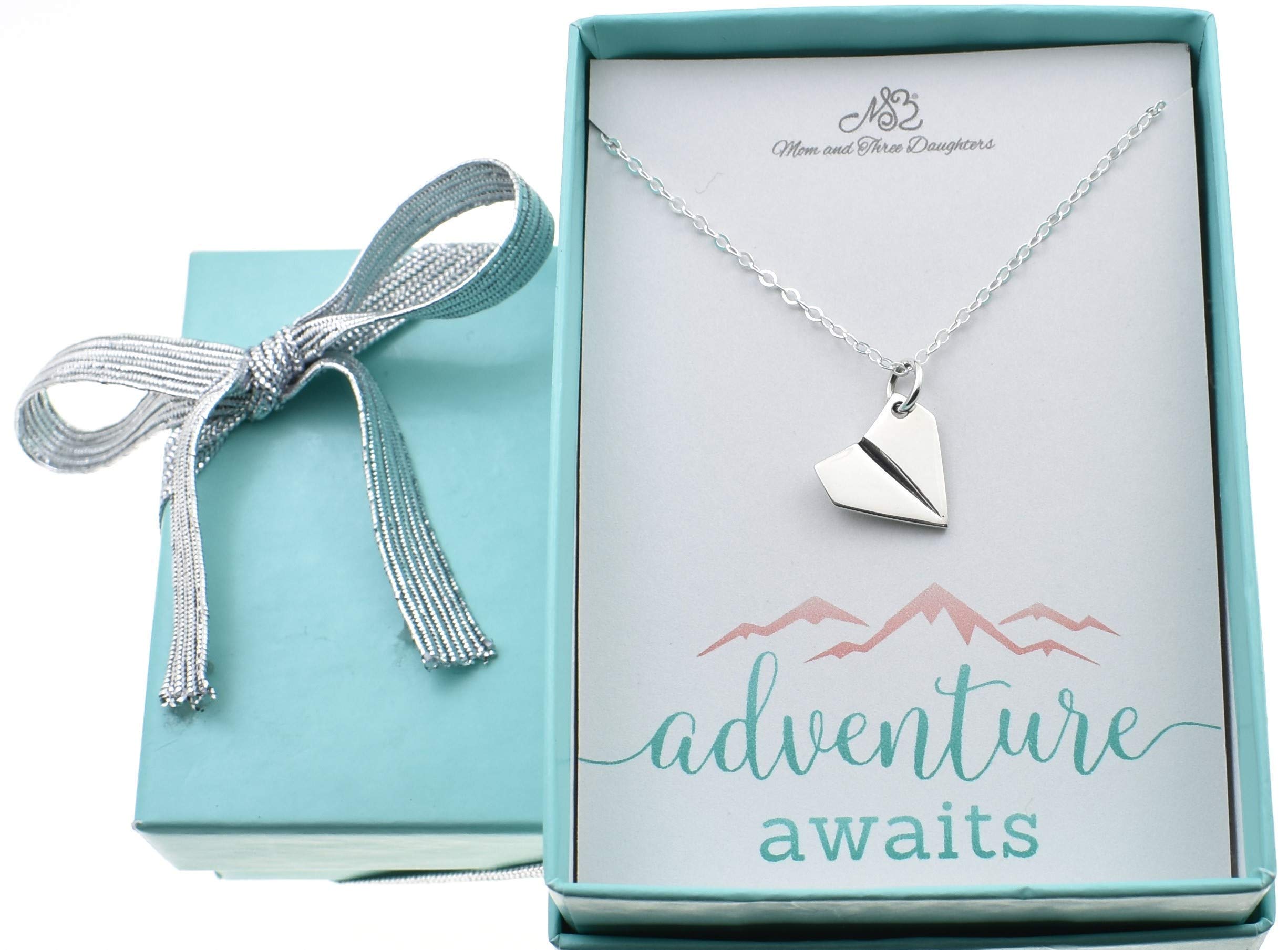 Sterling Silver Paper Airplane Necklace with 18