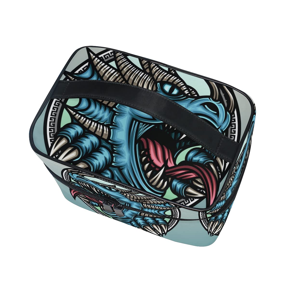 Angry Blue Dragon Dinosaur Cosmetic Bag - Waterproof Makeup Organizer with Zipper for Women & Girls - Perfect for Travel, Gym, and Daily Beauty Storage