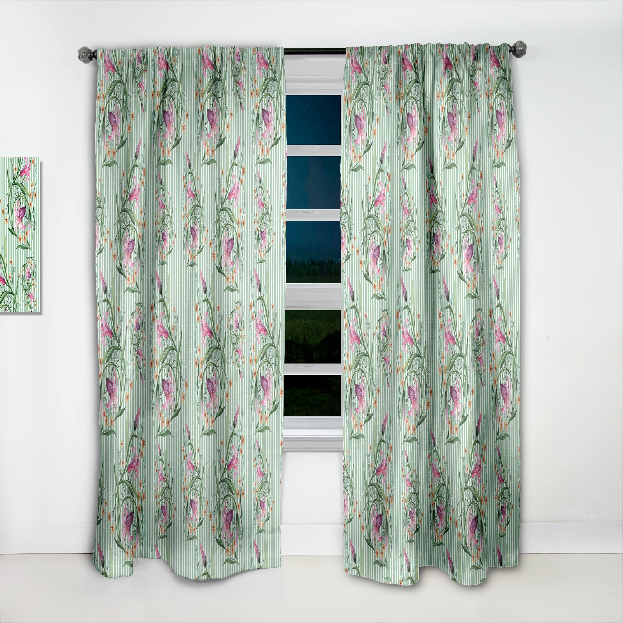 Floral Botanical Retro IX Thermal Insulated Curtains - Single Panel 52x90 Inches - Elegant Window Treatments for Bedroom & Living Room - Perfect for Home Decor, Light Blocking & Energy Efficiency