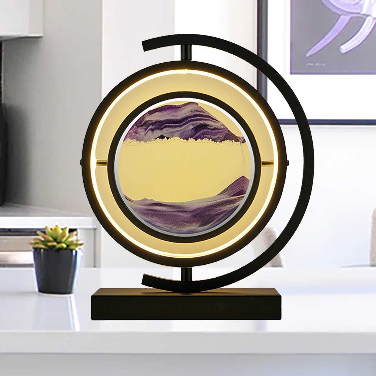 3D Deep Sea Moving Sand Art Picture with LED Light - Round Glass Sandscapes in Motion for Adults & Kids, Large Desktop Decoration for Home, Office, Party Gift | Stress Relief, Meditation Aid, Zen Decor