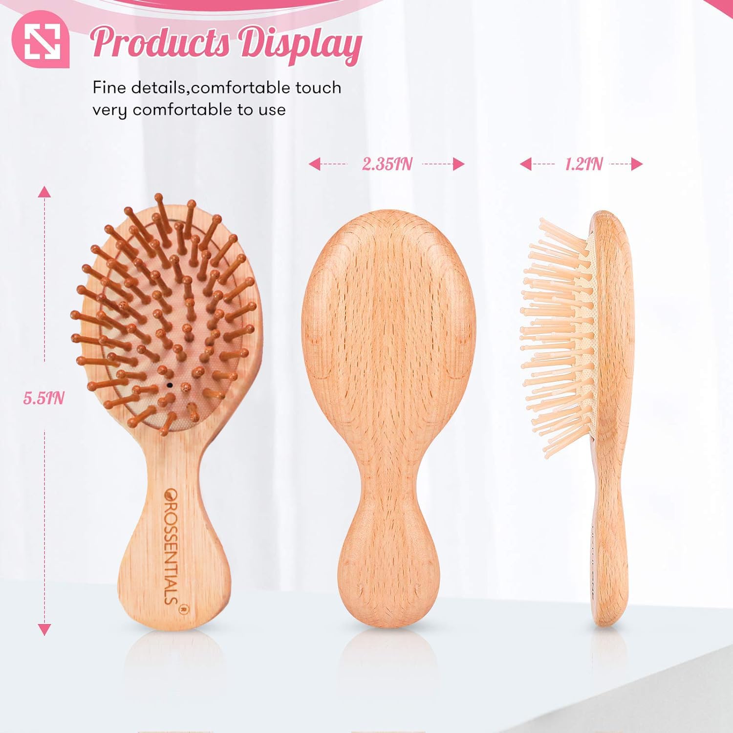 OROSSENTIALS Bamboo Hair Brush with Natural Bristles - Wooden Paddle Brush for Women & Men - Detangling & Scalp Massage - Perfect for Travel, Home & Salon Use