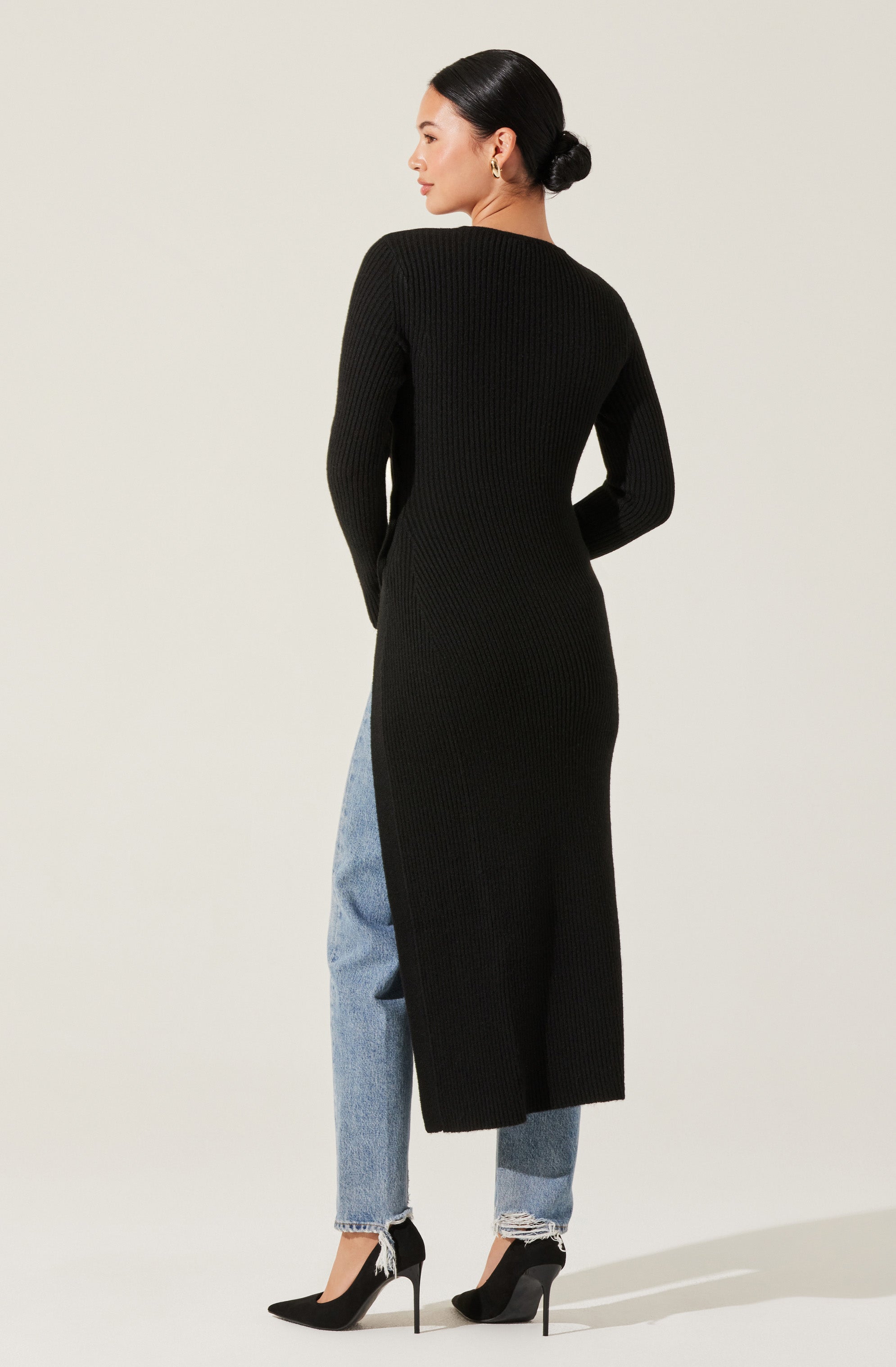 Stylish Ribbed High Slit Button Sweater for Women - Cozy Knit Pullover for Fall & Winter - Perfect for Casual Outings, Office Wear, and Date Nights