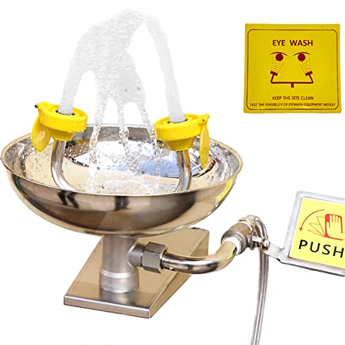 Emergency Wall-Mounted Stainless Steel Eye Wash Station Kit with Free Safety Sign - OSHA Compliant First Aid Equipment for Labs, Factories & Chemical Workplaces