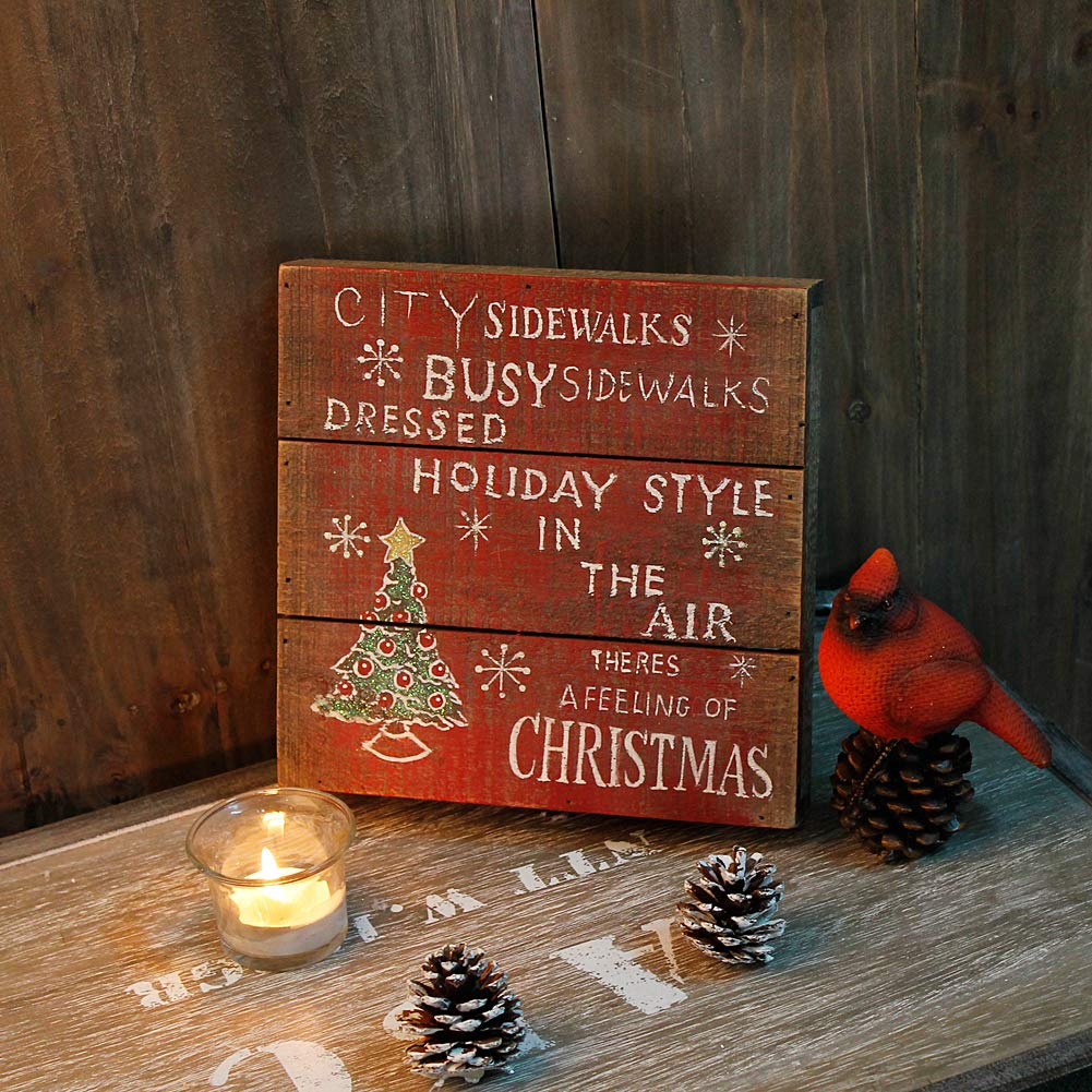 8” x 8” Wooden Wall Sign - City Side Walks Holiday Style - Rustic Table Sign & Decorative Wall Art for Home, Cafe, Office Decor - Perfect for Christmas, Living Room, Wedding & Farmhouse Decorations