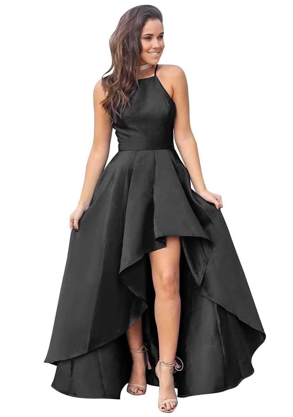 Elegant Hi-Low Prom Dresses for Women - Satin Sleeveless Formal Gowns with Pockets for Teens - Perfect for Evening Parties, Homecoming Dances & Special Occasions