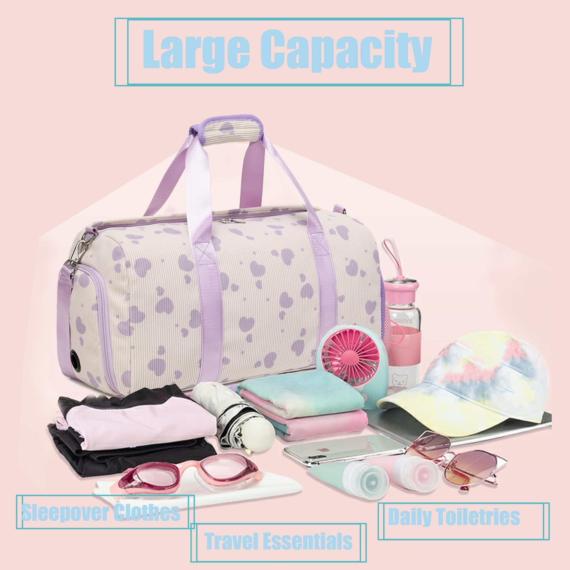 Corduroy Dance Duffle Bag for Girls with Shoe Compartment - Gym & Sleepover