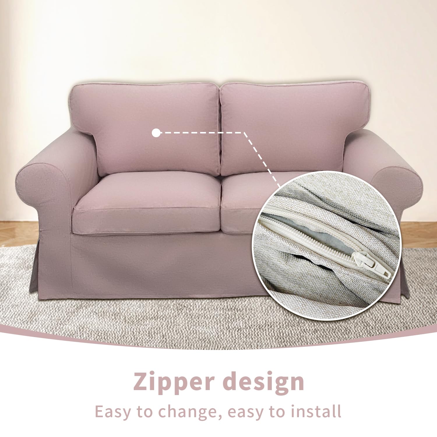 ShanSon Sofa Slipcover for IKEA Ektorp Loveseat - Stretchable 2-Seat Sofa Cover & Armchair Protector in Soft Pink - Perfect for Living Room, Bedroom, and Home Decor Refresh