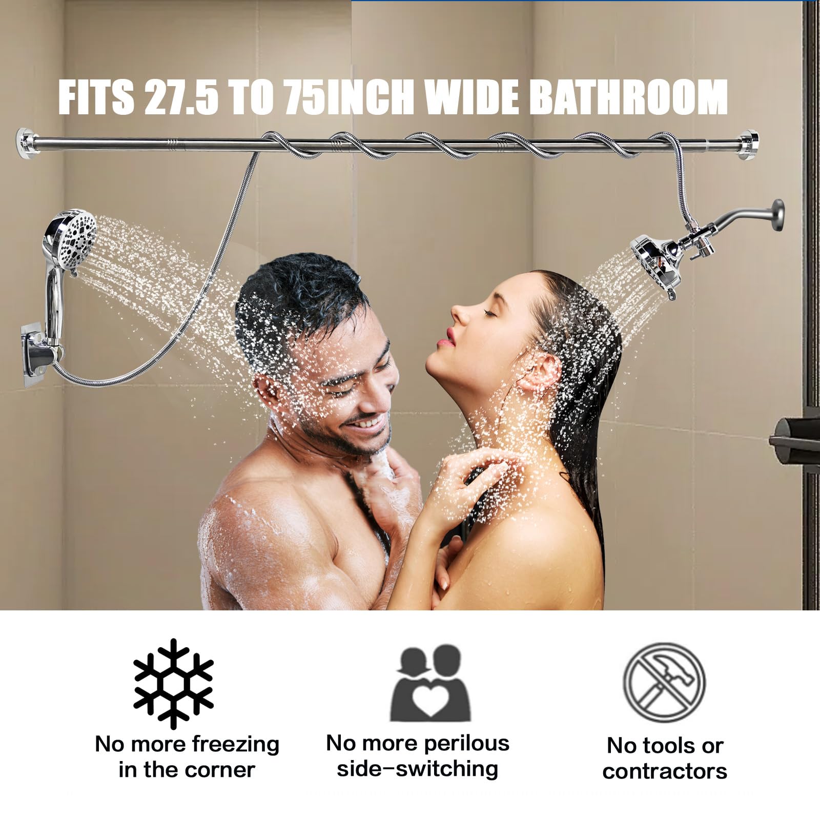 Premium Dual Shower Head System for Couples - High Pressure Adjustable Tandem Showerhead with 6 Spray Modes - Perfect for Master Bathroom, Spa-Like Experience & Water Saving (Brushed Nickel Finish)