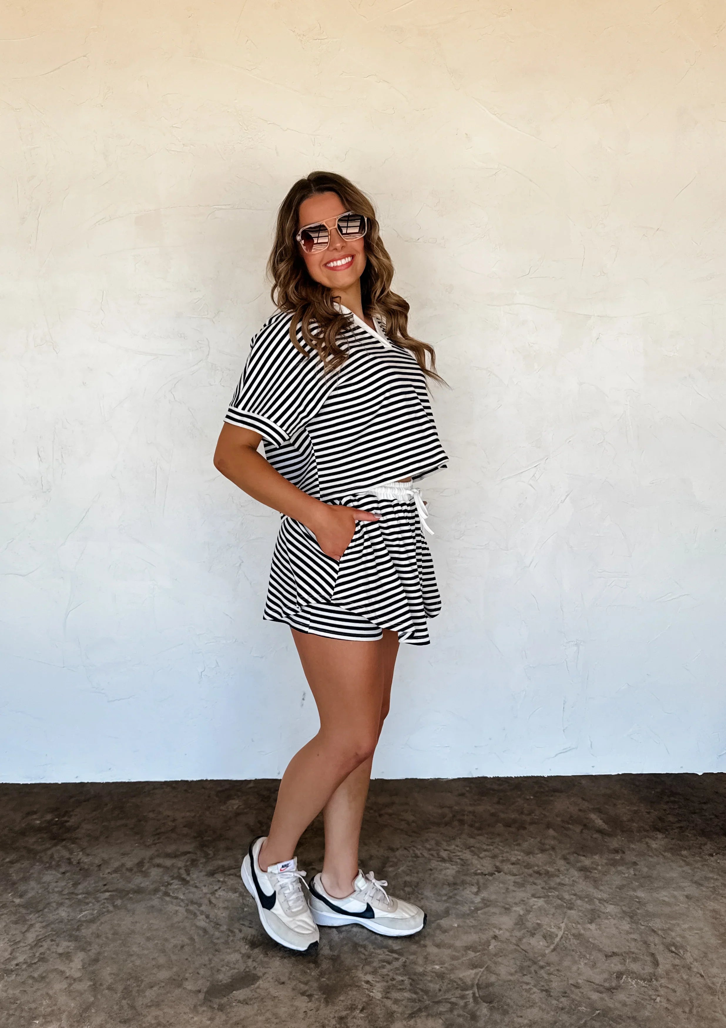PREORDER: Stylish Harbor Stripe Skort Set - Navy & White - Perfect for Golf, Tennis & Summer Outings