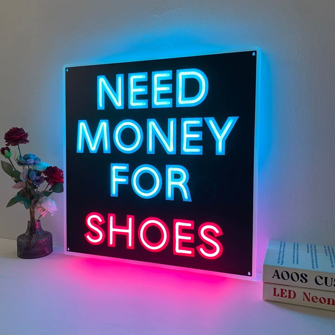 Need Money For Shoes Neon Sign - Custom Wall Decor for Bedroom, Home, Wedding & Party - Aesthetic Room Lighting for Bathroom & Kitchen - Perfect for Gifts & Unique Décor