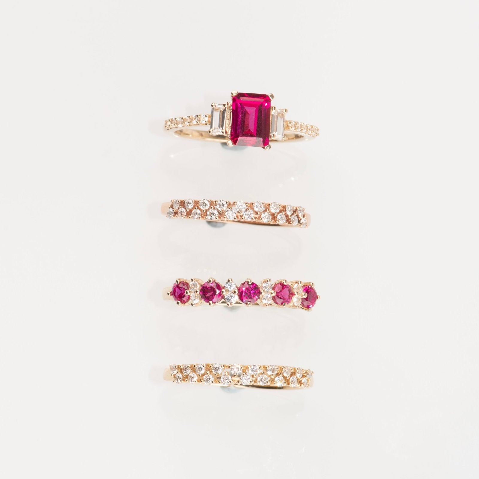 10k Yellow Gold Ruby and White Sapphire Half Eternity Ring for Women - Elegant Wedding Band, Anniversary Gift, Promise Ring for Her - Perfect for Engagements, Valentine's Day & Special Occasions