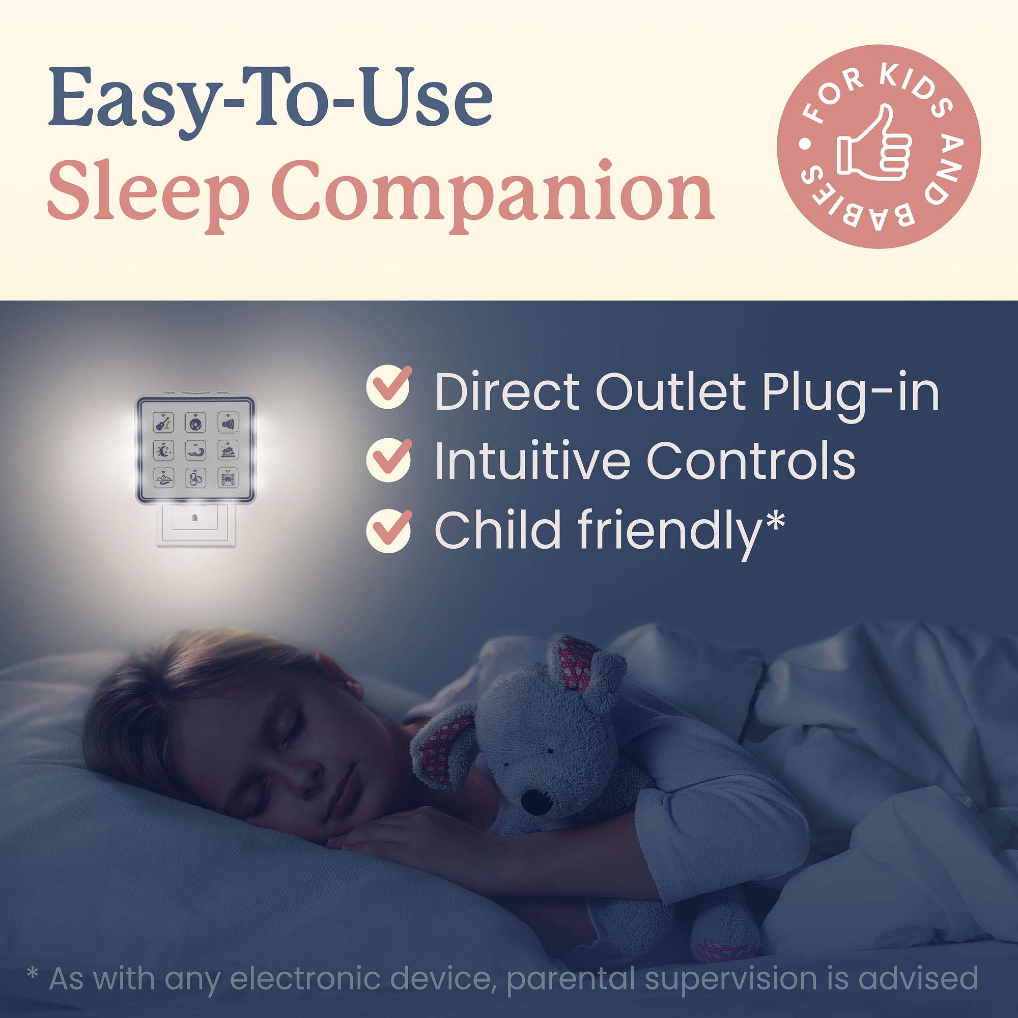 Calm Me Sound Machine - White Portable Sleep Therapy Device with 9 Natural Sounds, Auto Timer & Night Light for Adults & Babies | USB Powered with Headphone Jack | Perfect for Home, Nursery, Office & Travel Use