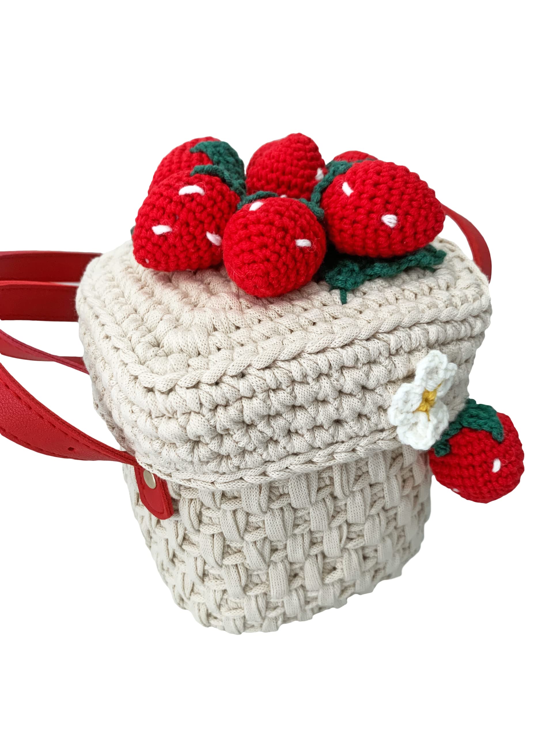Handmade Strawberry Knitted Crochet Top Handle Bag - Women's Woven Picnic Beach Bag for Summer Outings, Shopping & Travel Accessories