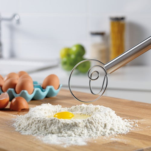 Premium Stainless Steel Danish Dough Whisk - Heavy Duty 12-Inch Bread Mixer for Baking, Kneading & Whisking - Perfect for Sourdough, Pastry & Cookie Dough - Ideal for Home Bakers & Professional Kitchens