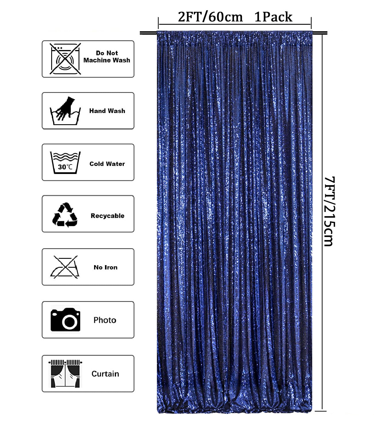 AMZLOKAE 2FTx7FT Navy Blue Sequin Backdrop Curtain - Sparkling Wall Panel for Party Decor, Wedding Background, Christmas Photo Booth & Event Photography (1 Panel)