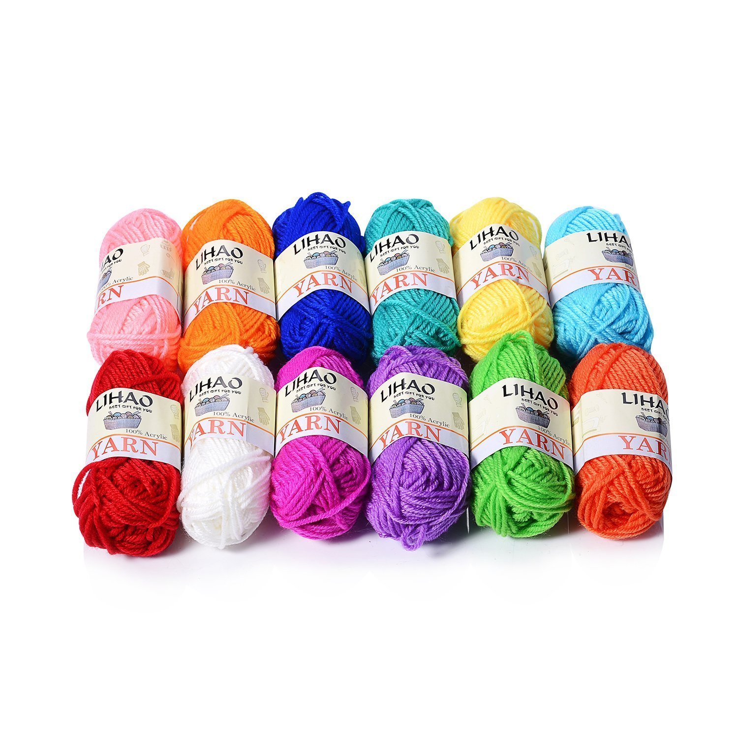 LIHAO 12 Skeins Mini Yarn for Knitting Crochet Craft - 100% Acrylic Soft Yarn Set - Perfect for DIY Scarves, Hats, and Amigurumi Projects