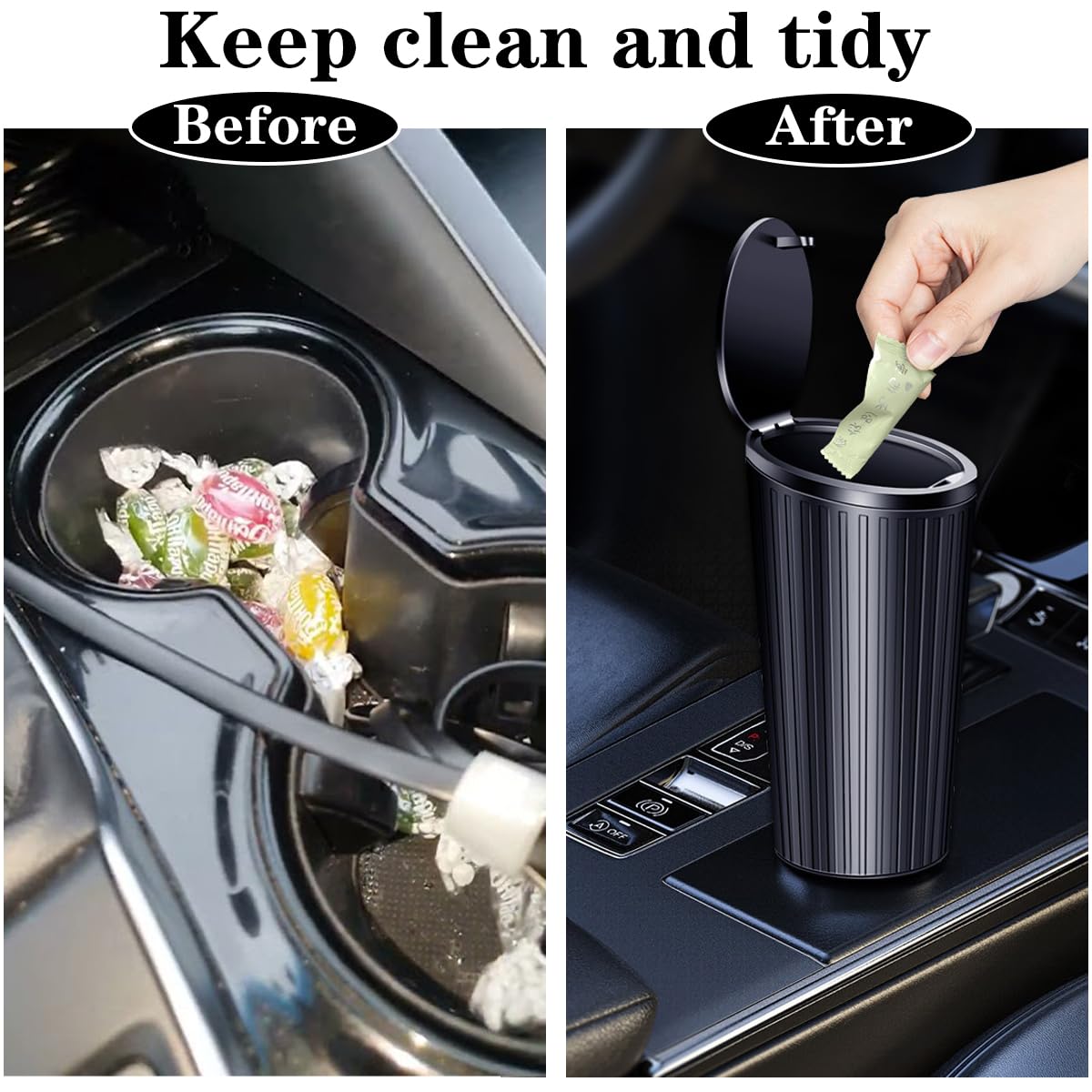 Leakproof Car Trash Can with Lid - 2 Pack for Cup Holder, Includes 40 Trash Bags - Perfect for Front & Back Seat Organization