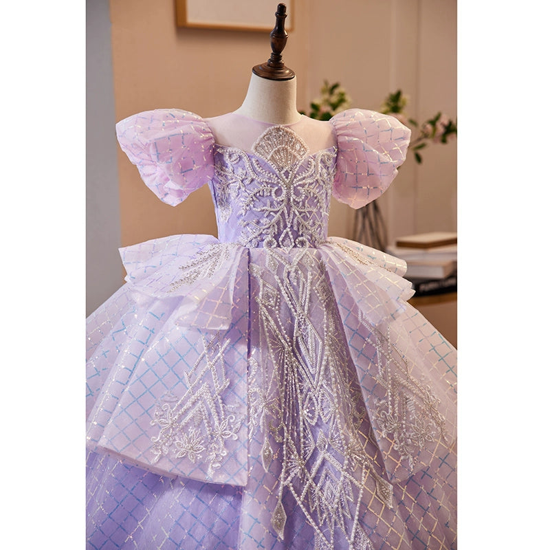 Lilac Organza Flower Girl Dress - Princess Round Floor Length for Weddings, Parties & Special Occasions