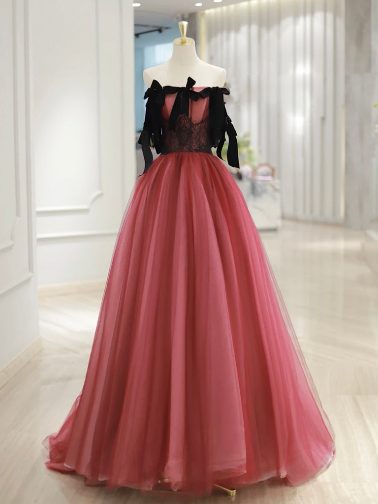 Elegant A-Line Tulle Watermelon Red Long Prom Dress - Formal Evening Gown for Homecoming, Wedding, and Special Occasions
