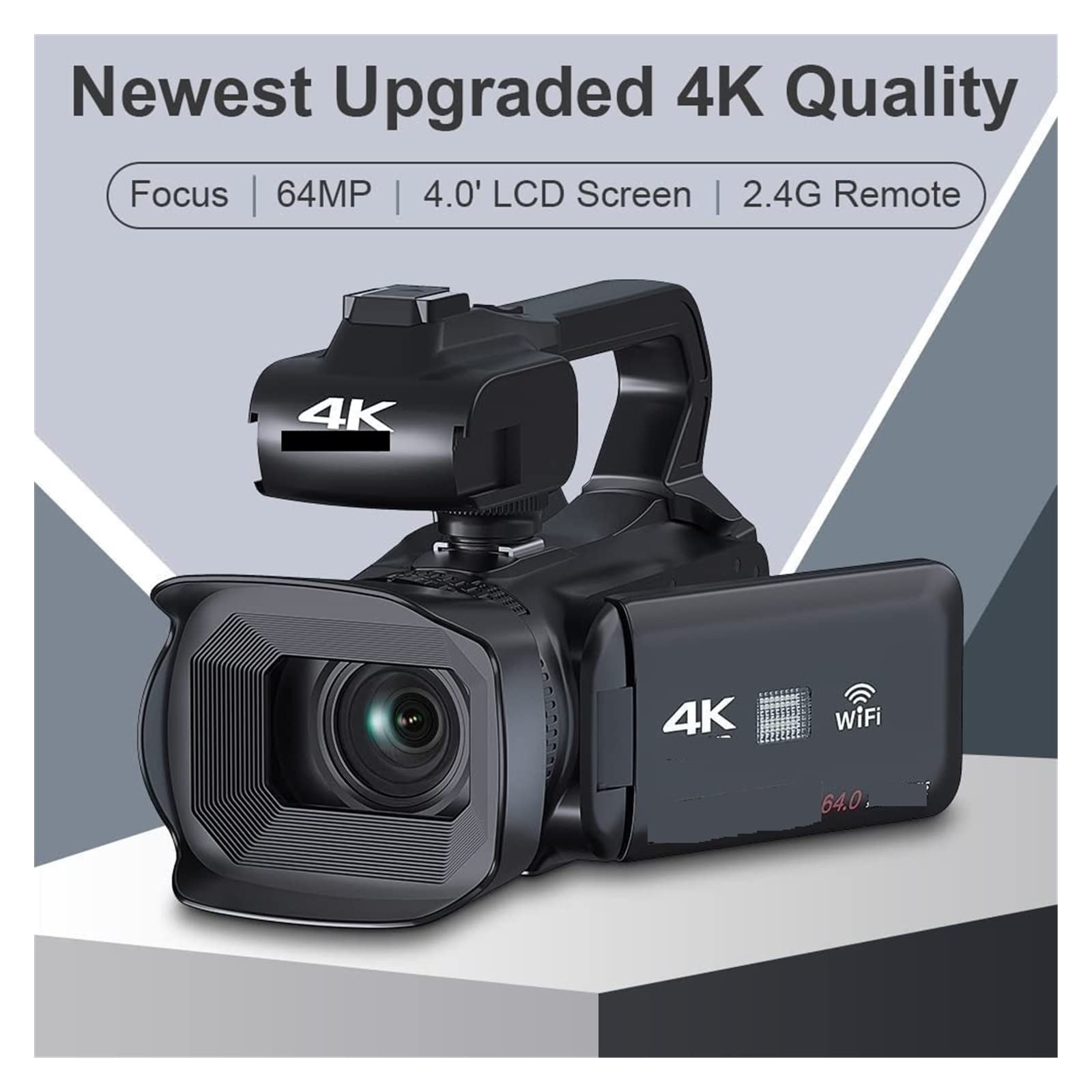 AUBEST 4K 60FPS Digital Video Camera Camcorder with Rotating Touch Screen, 18X Zoom & 64MP for Vlogging, YouTube Live Streaming, Travel Recording (Includes 128GB SD Card & External MIC Light) - Perfect for Content Creators, Travel Vlogs, and Home Videos