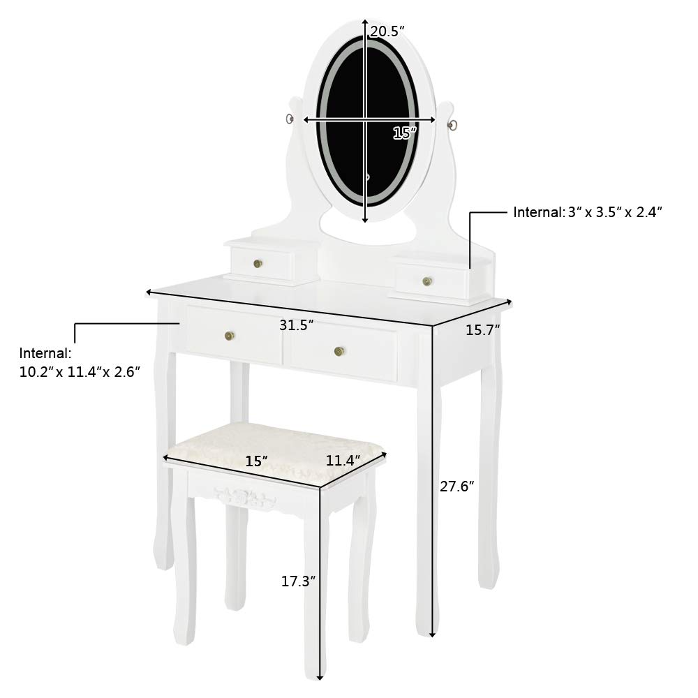 Bonnlo White Lighted Vanity Set with Mirror, Drawers & Cushioned Stool - Makeup Dressing Table for Teen Girls & Women | Perfect for Bedroom, Bathroom & Beauty Salon Decor