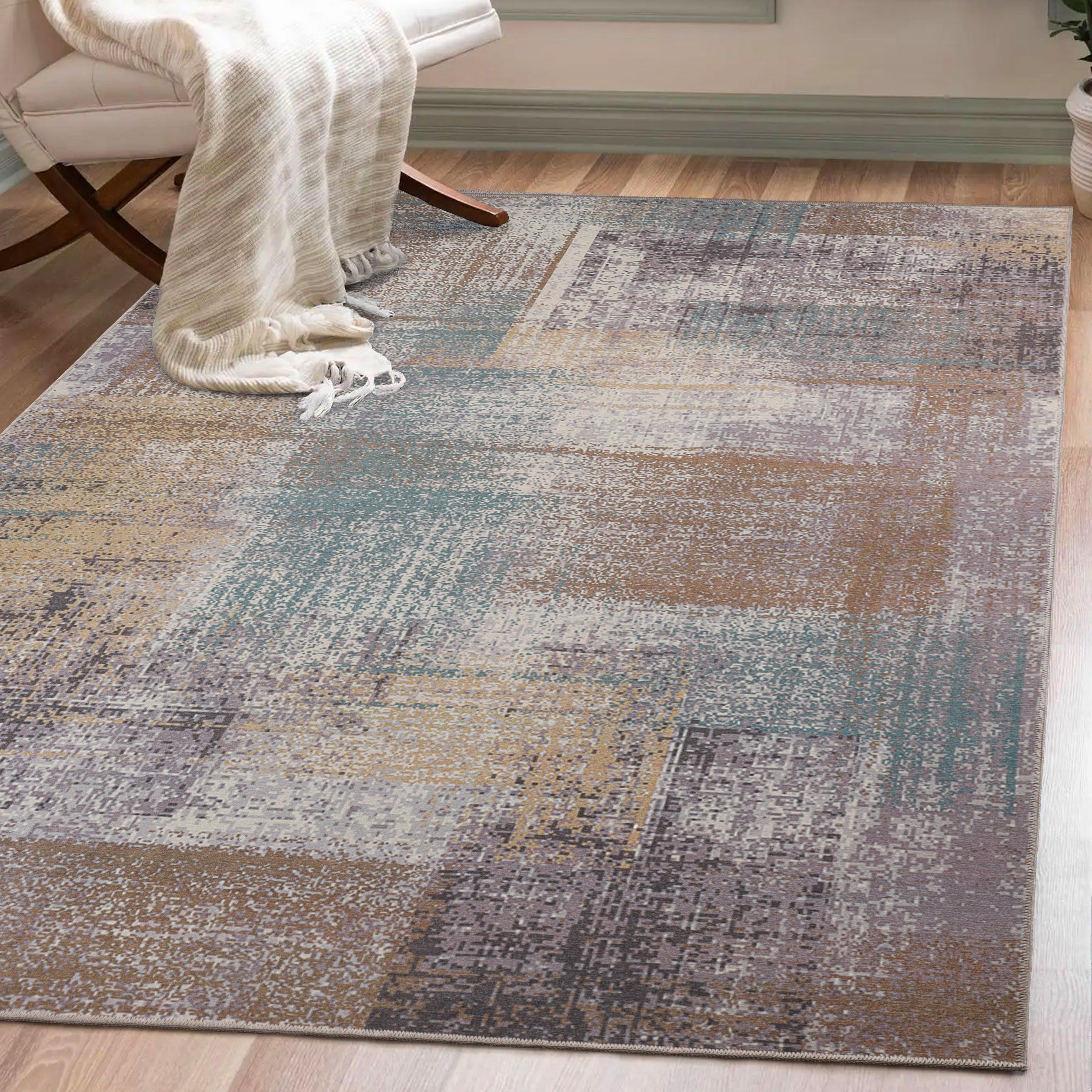 Ara Modern Patchwork Non-Slip Washable Indoor Area Rug - Soft & Durable Floor Mat for Living Room, Bedroom, Nursery - Perfect for Home Decor & High Traffic Areas